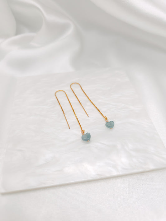 Jade Heart Threader Earrings