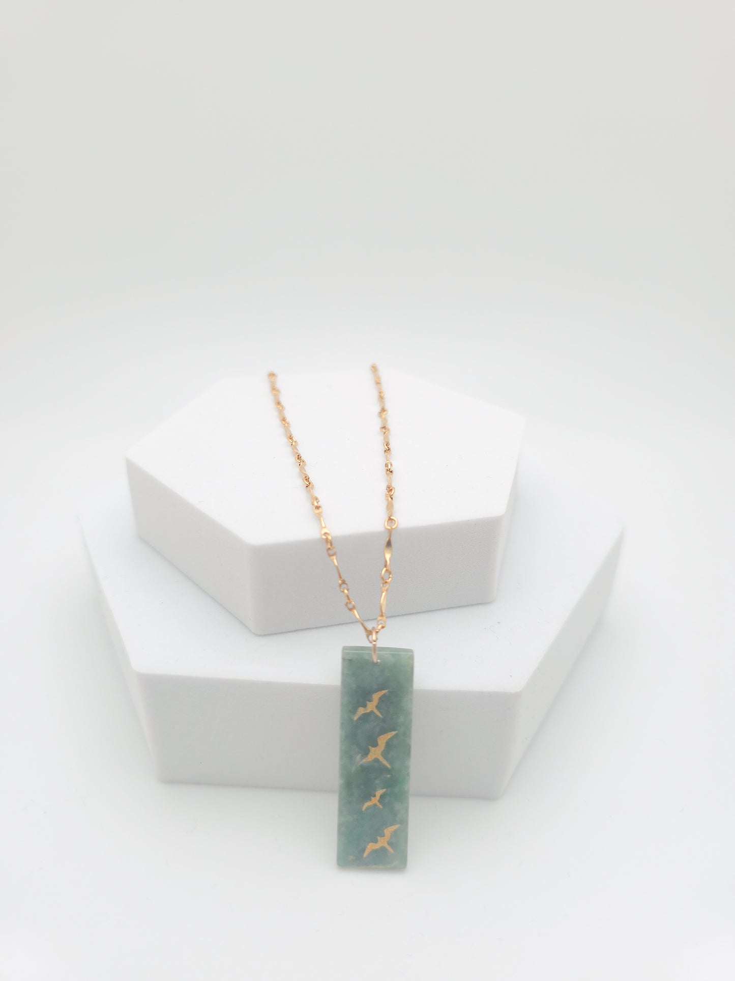 Iwa Bird Vertical Jade Bar Necklace