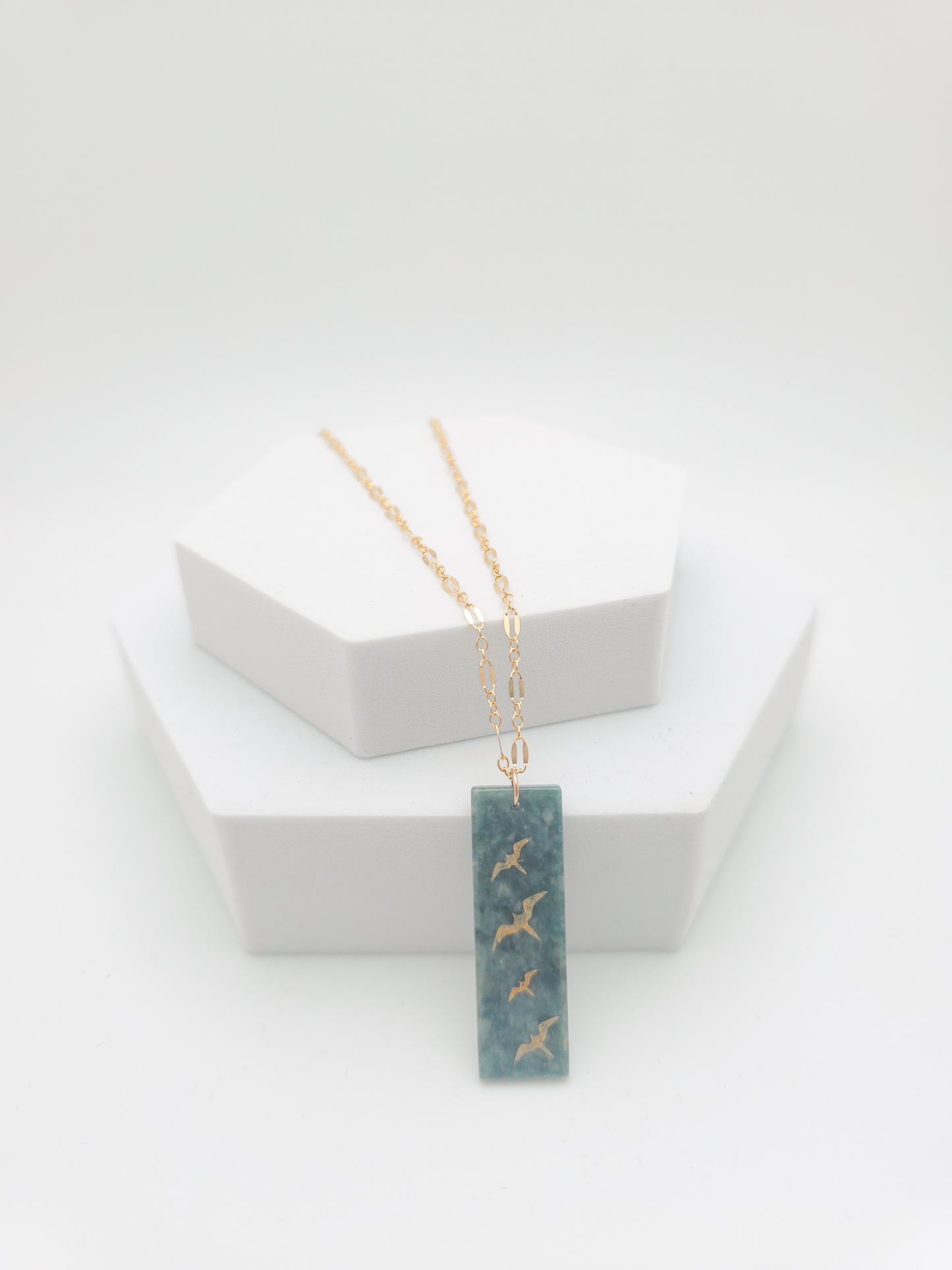 Iwa Bird Vertical Jade Bar Necklace