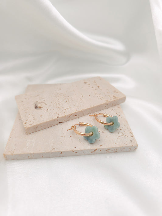 Jade Flower Hoop Earrings