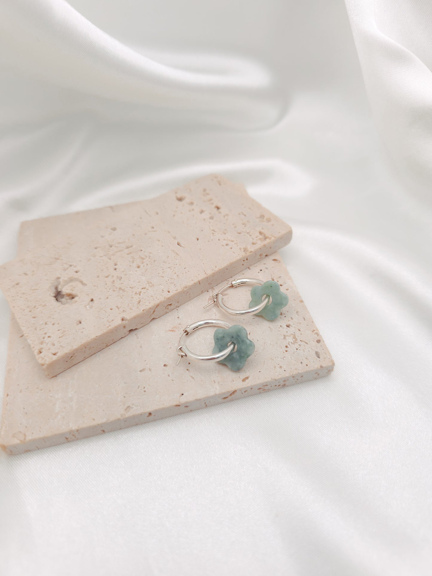 Jade Flower Hoop Earrings