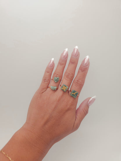 Iwa Bird Square Jade Ring