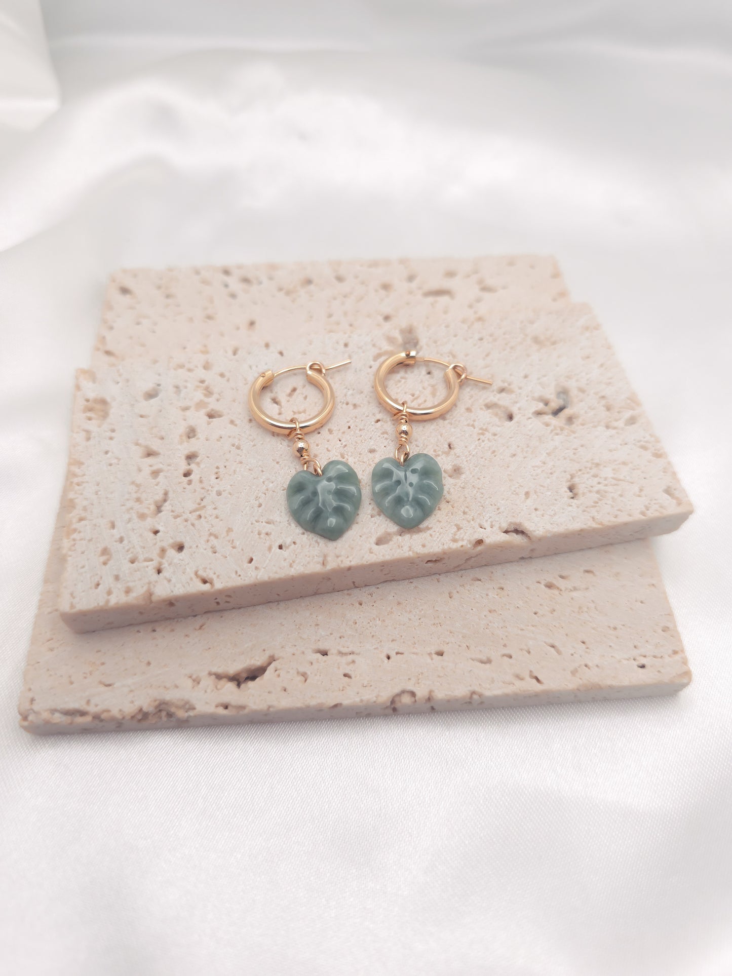 Monstera Hoop Jade Earrings