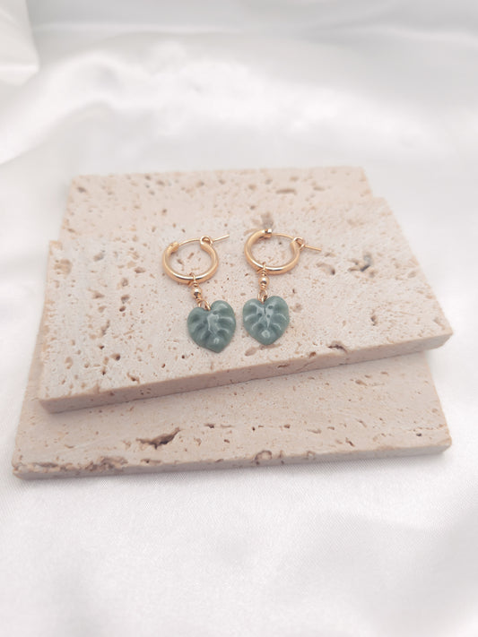 Monstera Hoop Jade Earrings