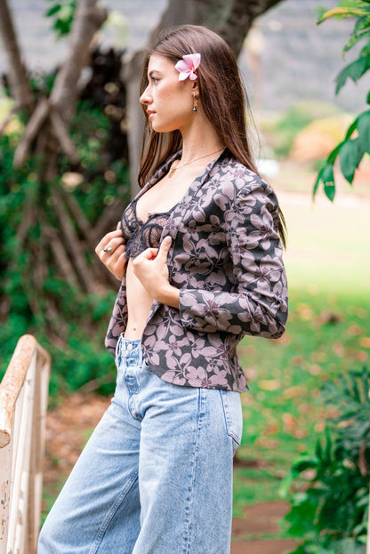 Maile Blazer - Black Plumeria