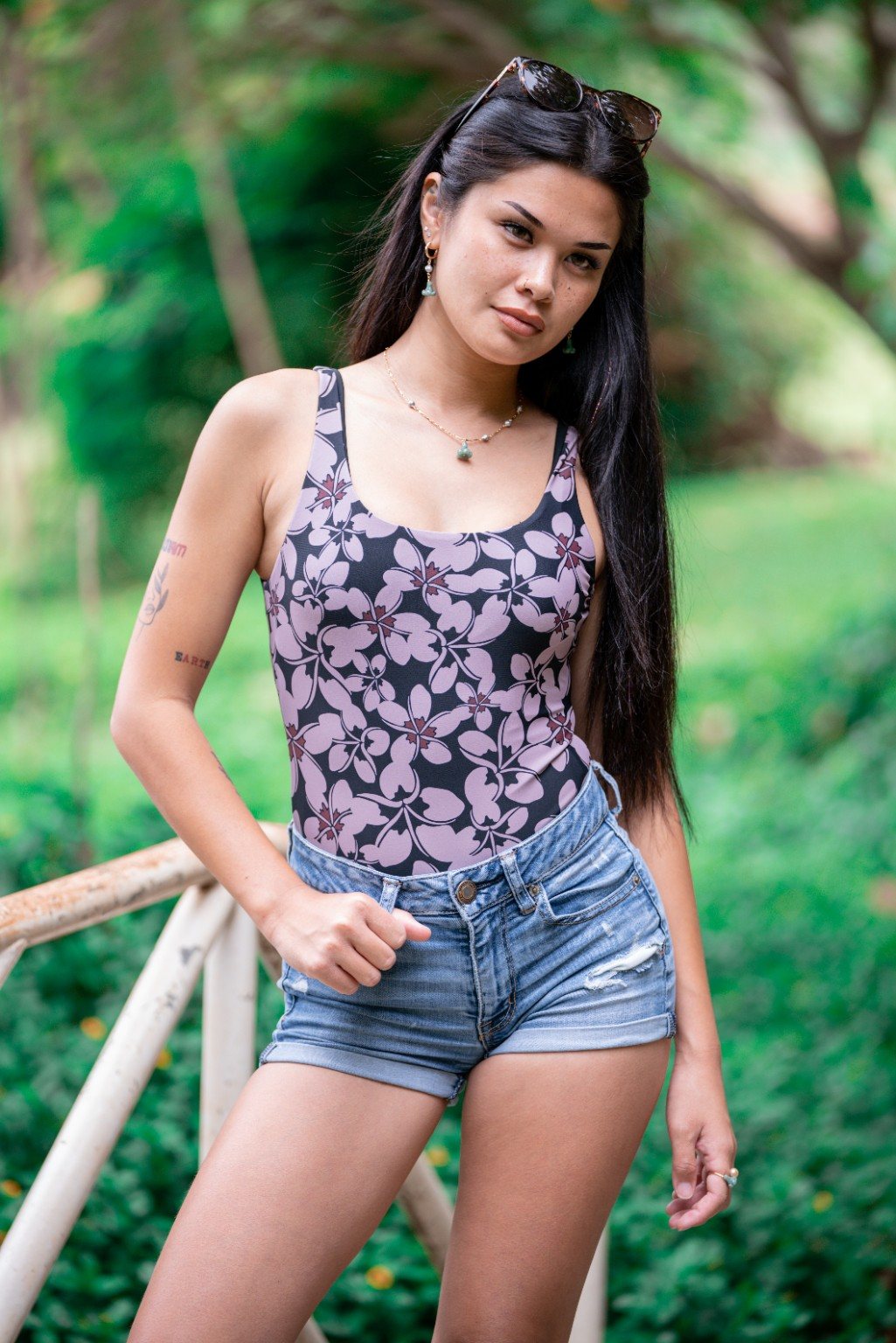 Mele Bodysuit - Black Plumeria