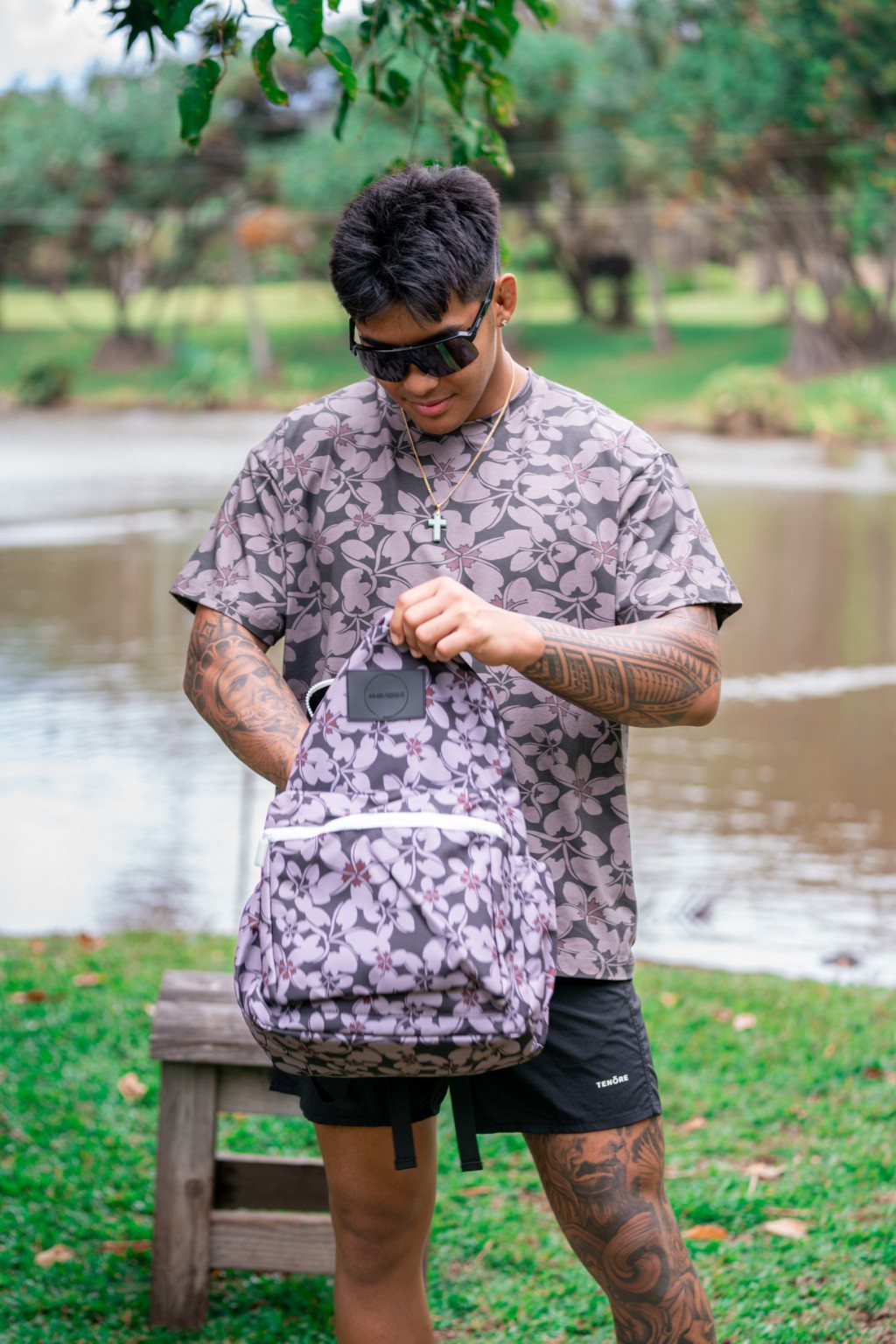 Nalu Oversized Shirt - Black Plumeria
