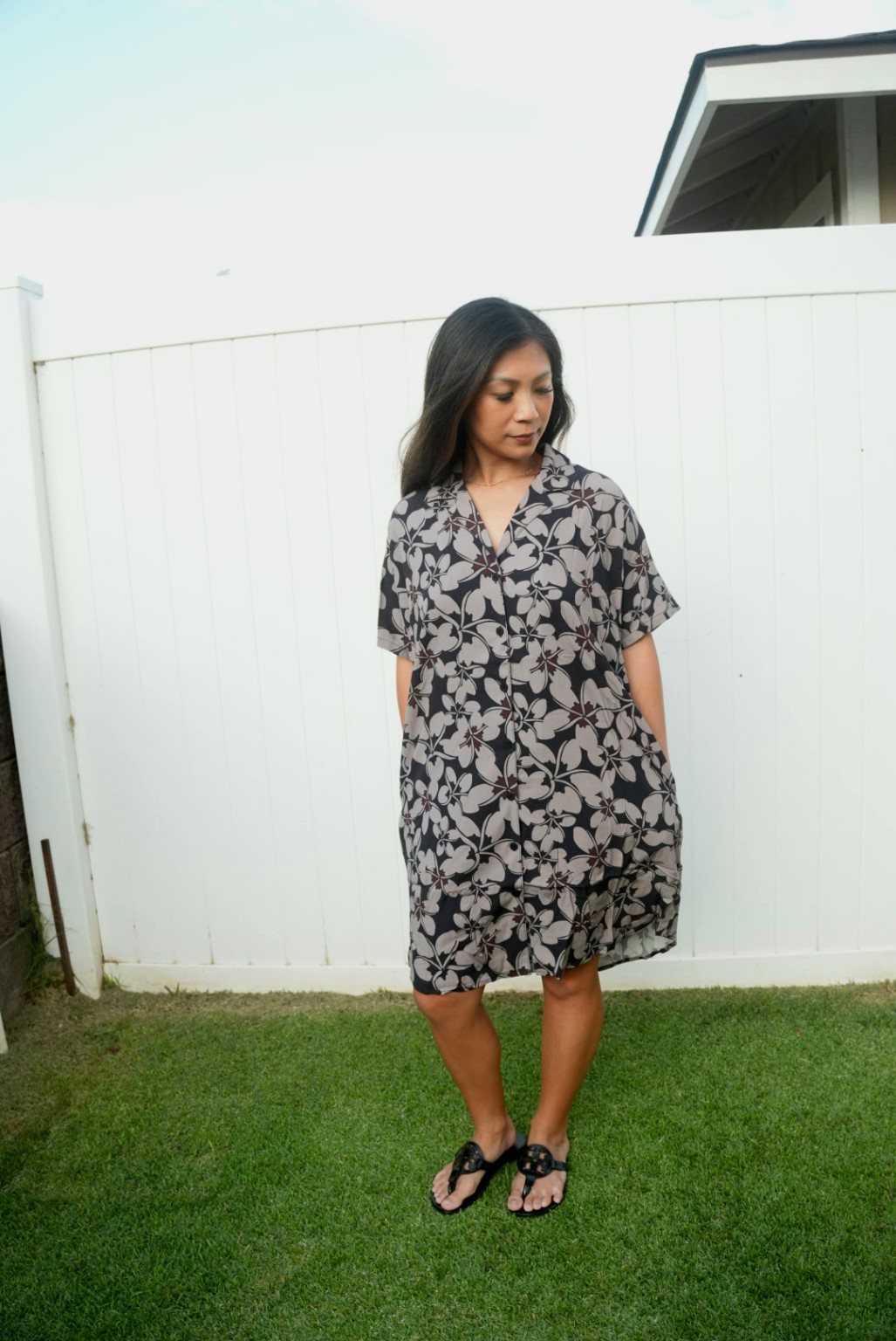 Lehua Shirt Dress - Black Plumeria